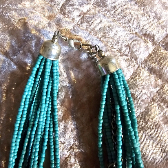 Teal beaded multistrand necklace - Picture 4 of 5